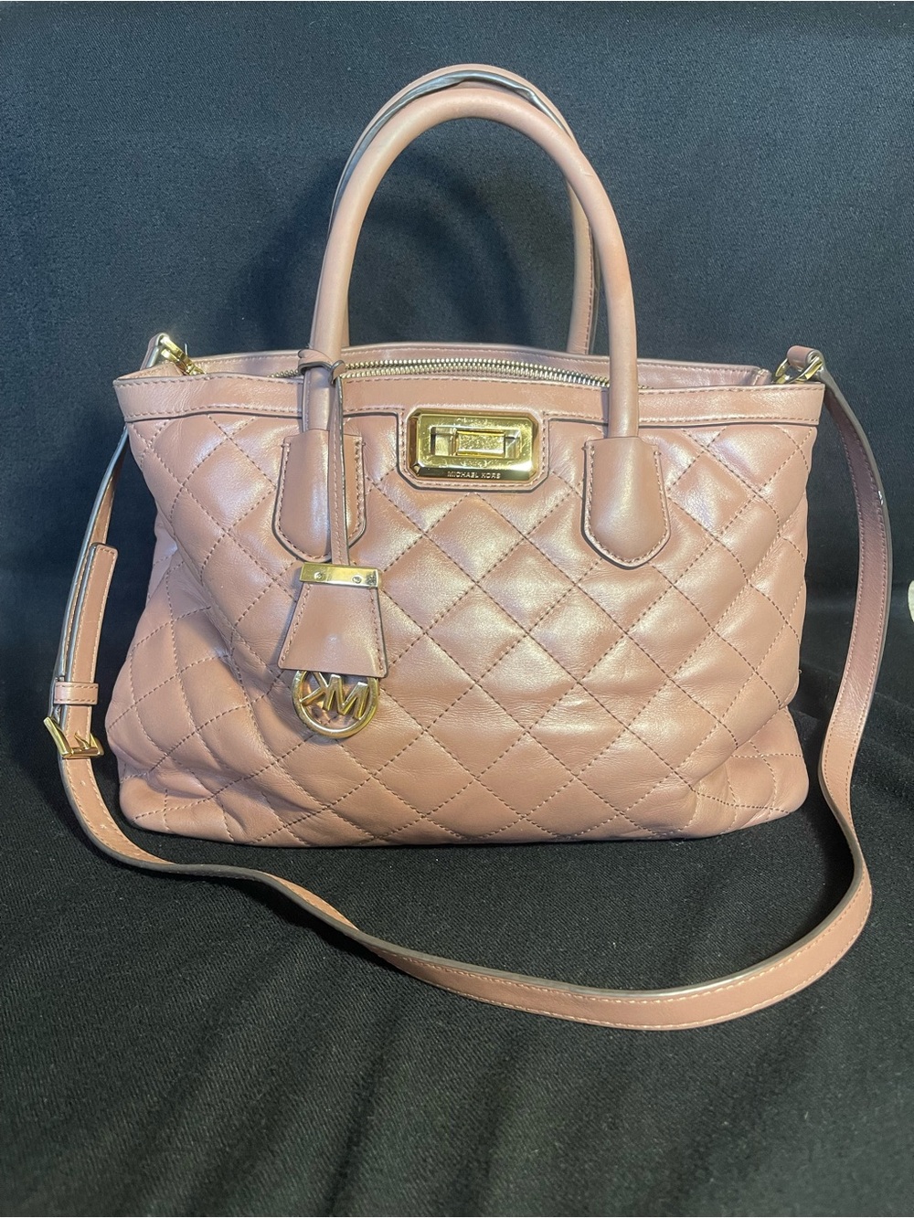 Michael Kors Blush Quilted Leather Satchel with Gold Hardware